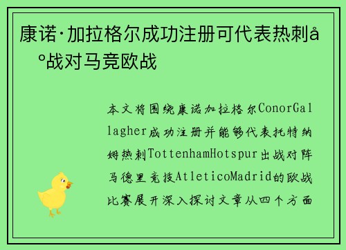 康诺·加拉格尔成功注册可代表热刺出战对马竞欧战