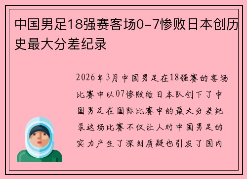 中国男足18强赛客场0-7惨败日本创历史最大分差纪录